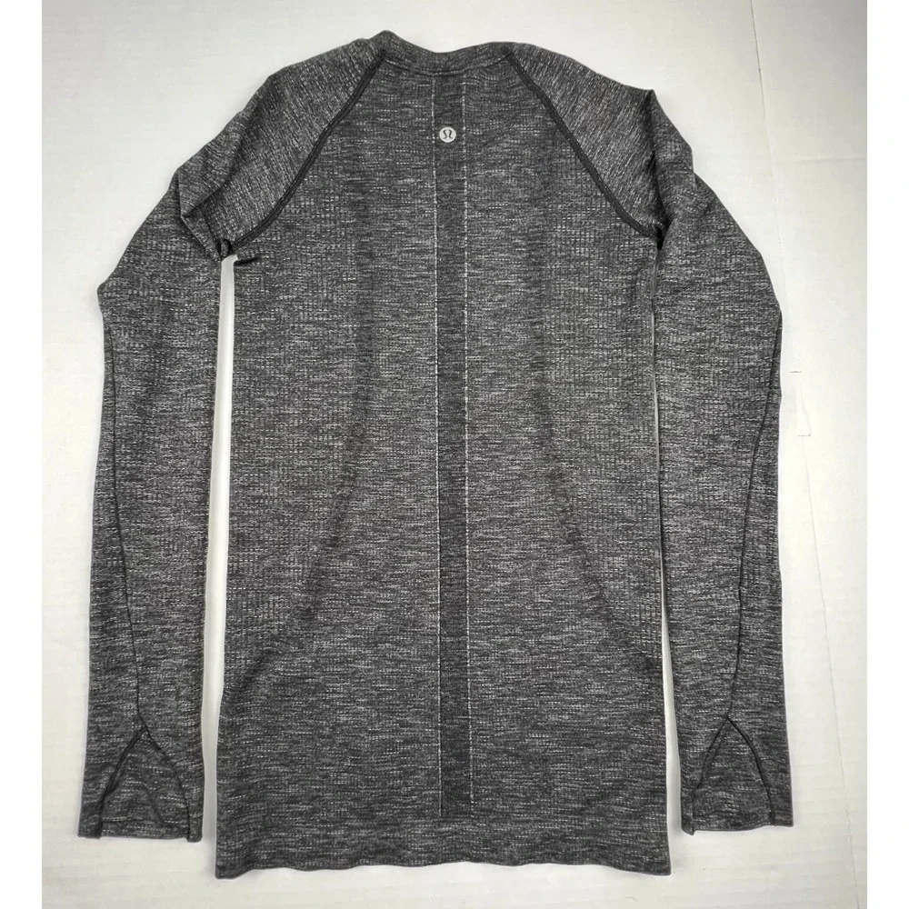 LULULEMON Swiftly Tech Long Sleeve Crew 2 Dark Gray Black Space-Dye Hip Length